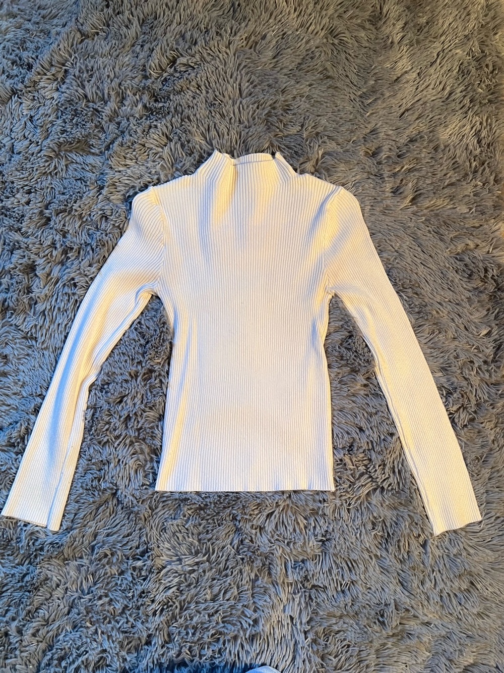 Classic Ribbed Mock Neck Long-Sleeve Top - White